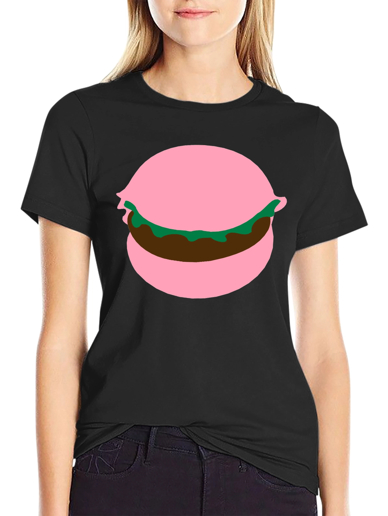Burger Graphic Tee - Pink Bun Funny Food Shirt