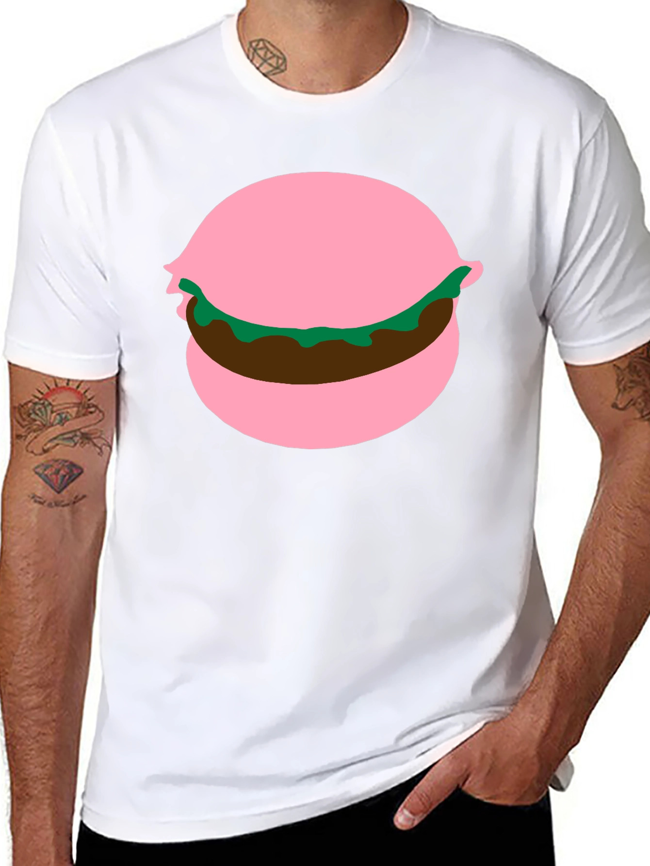 Burger Graphic Tee - Pink Bun Funny Food Shirt