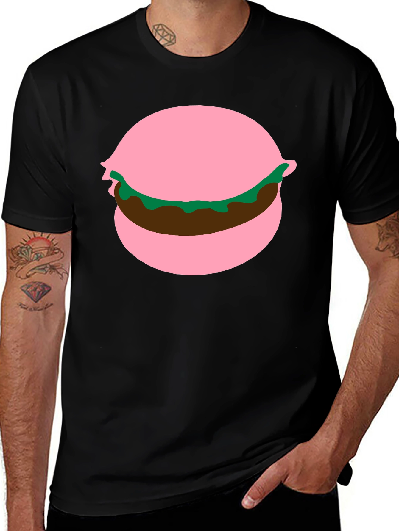Burger Graphic Tee - Pink Bun Funny Food Shirt