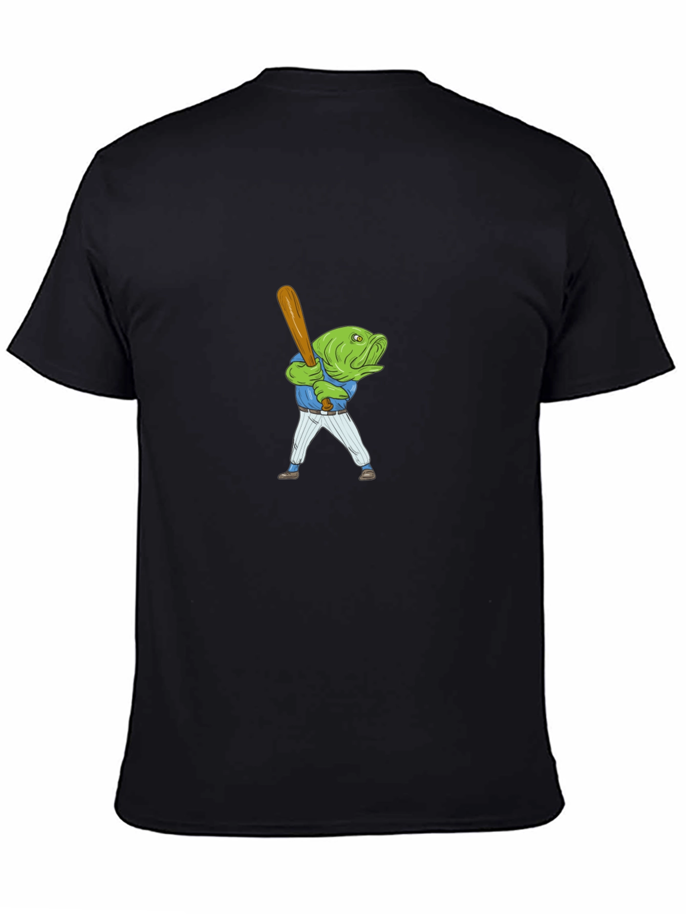 Fish Baseball Player Black T-Shirt