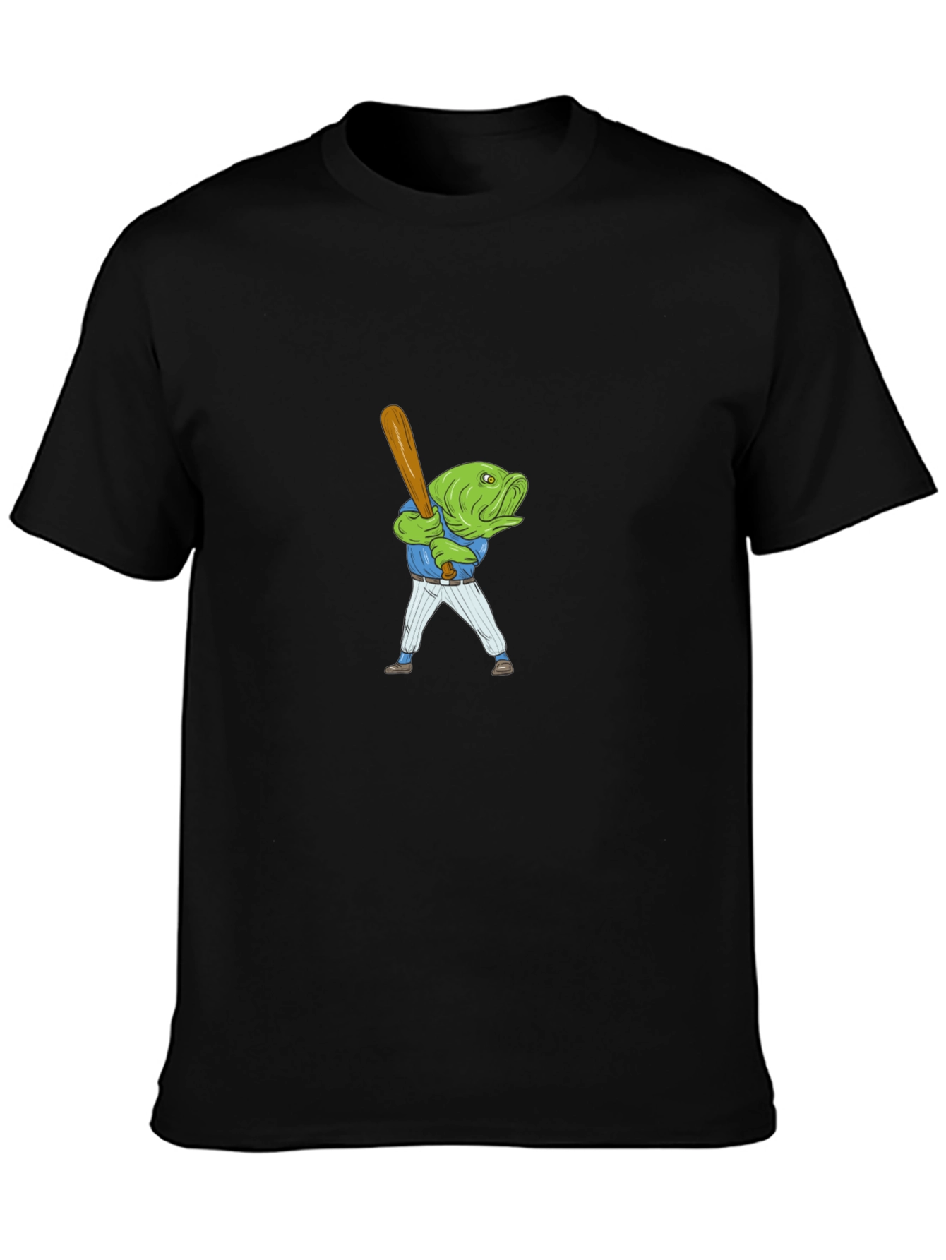 Fish Baseball Player Black T-Shirt