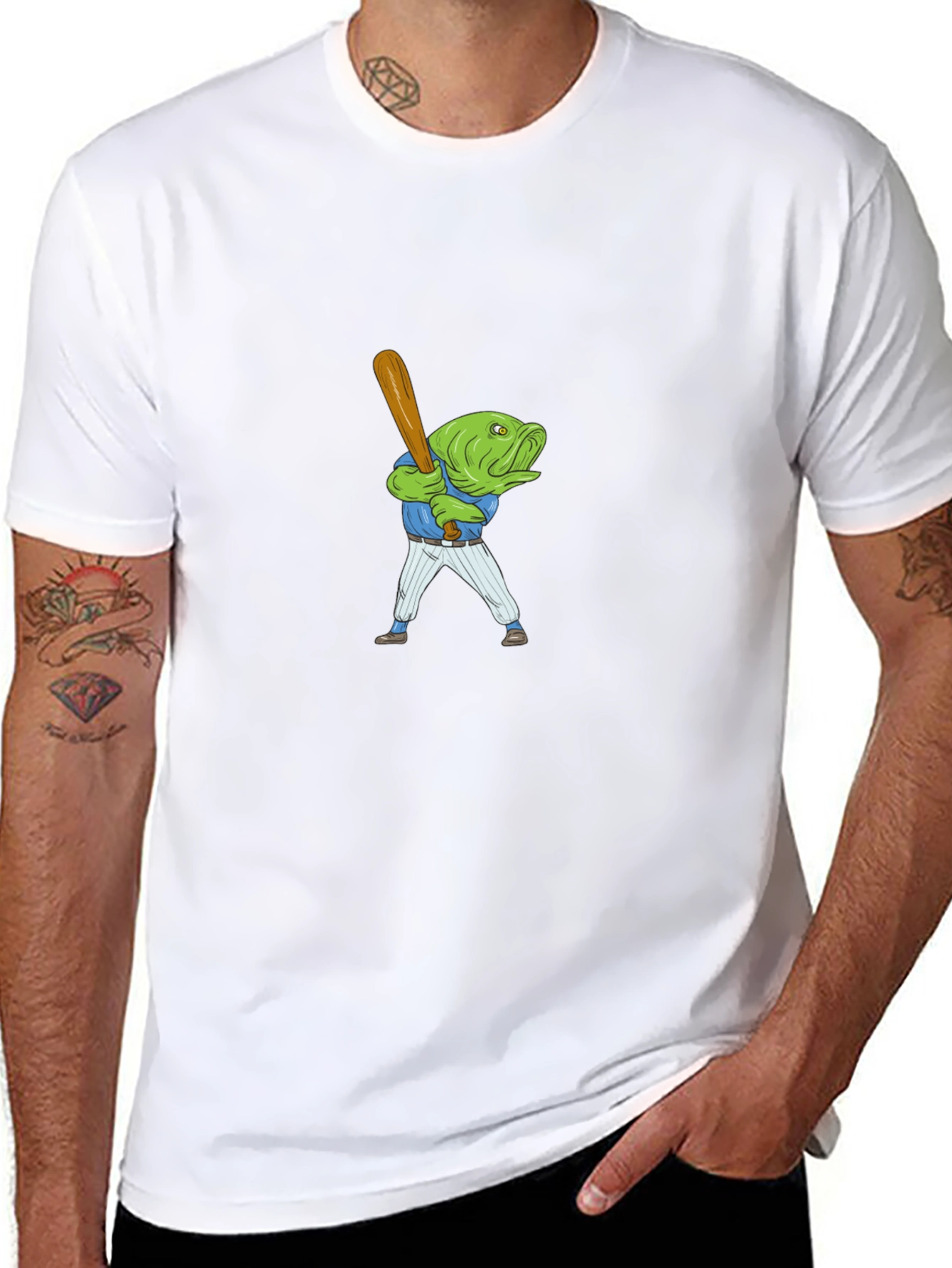 Fish Baseball Player Black T-Shirt