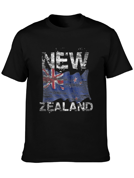 New Zealand Flag Graphic Tee - Black Crew Neck T-Shirt