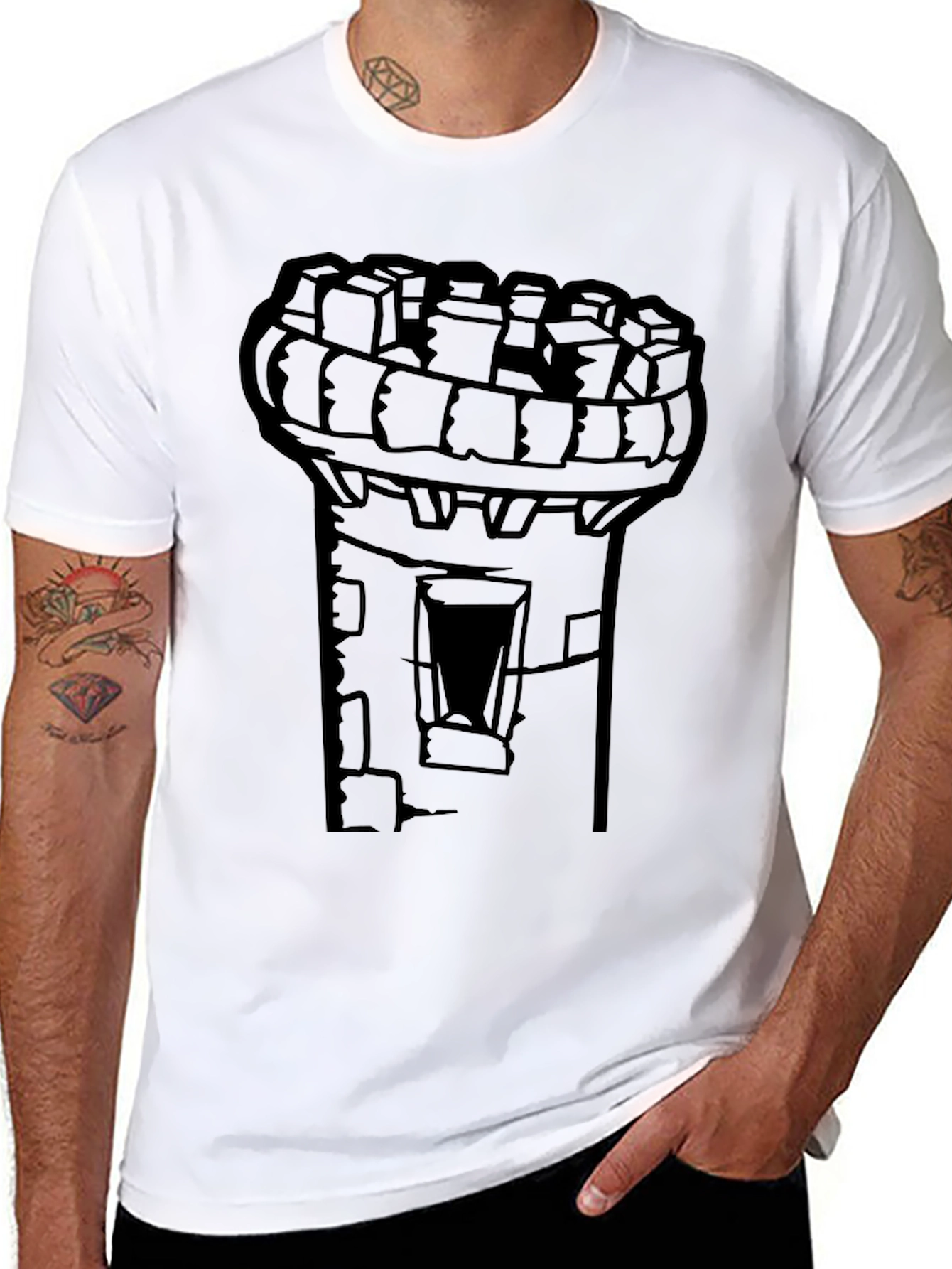 Castle Tower Graphic Tee - Black Cotton T-Shirt
