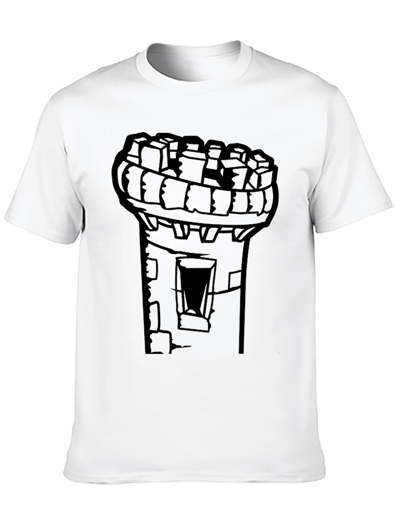 Castle Tower Graphic Tee - Black Cotton T-Shirt