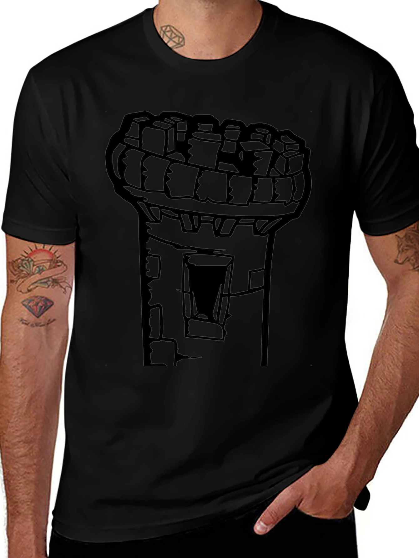 Castle Tower Graphic Tee - Black Cotton T-Shirt