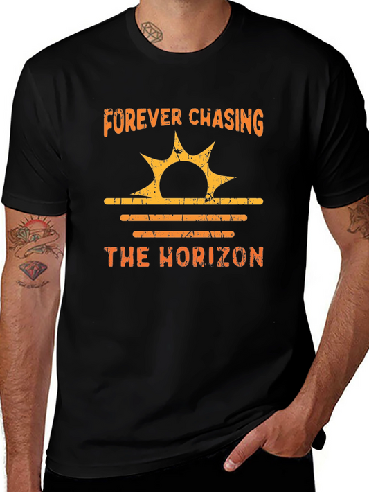 Forever Chasing Horizon Graphic Tee - Black Cotton T-Shirt