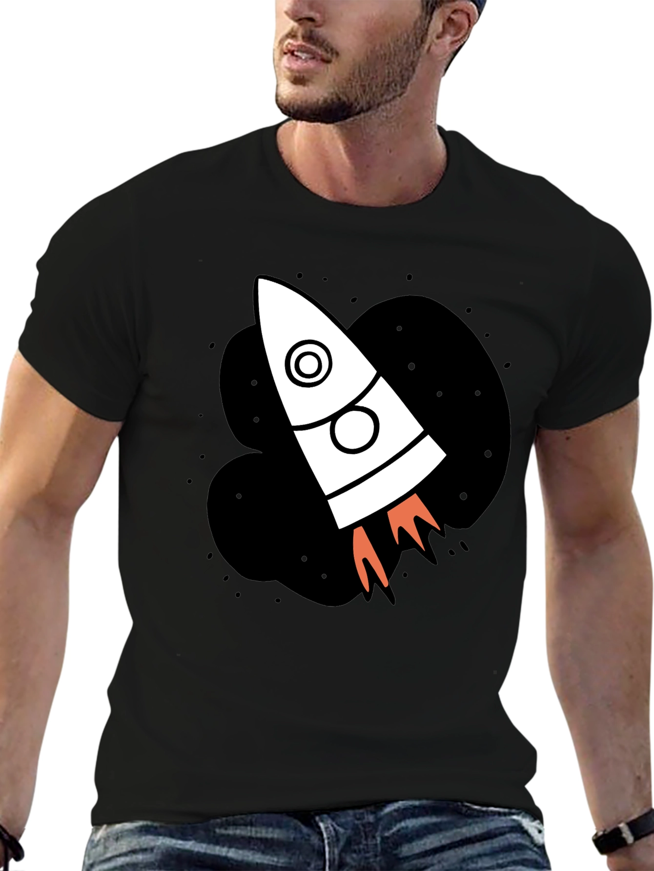 Rocket Ship Graphic Black T-Shirt