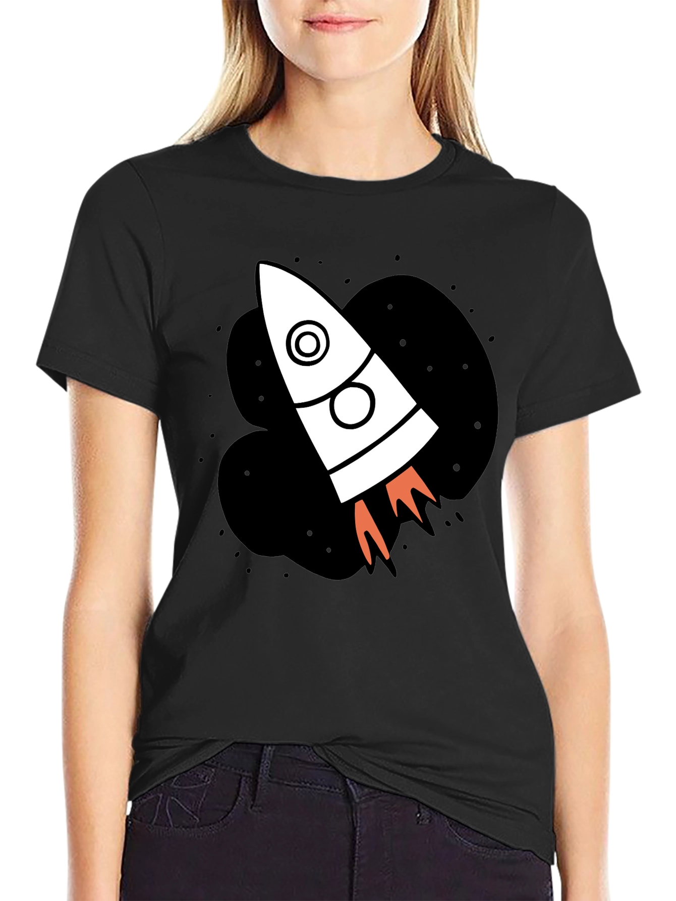 Rocket Ship Graphic Black T-Shirt