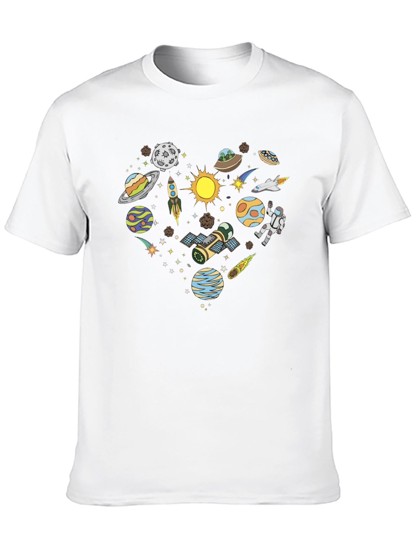 Space Heart Graphic Tee - Black Cotton Shirt
