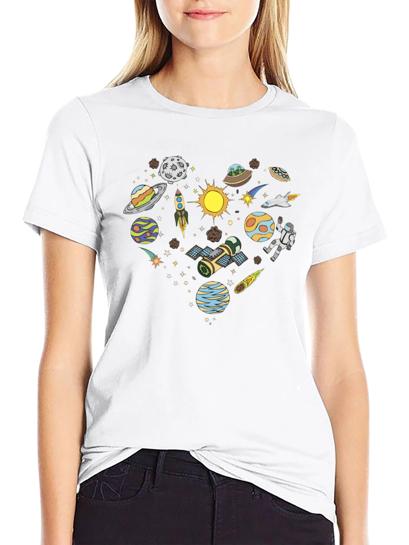 Space Heart Graphic Tee - Black Cotton Shirt