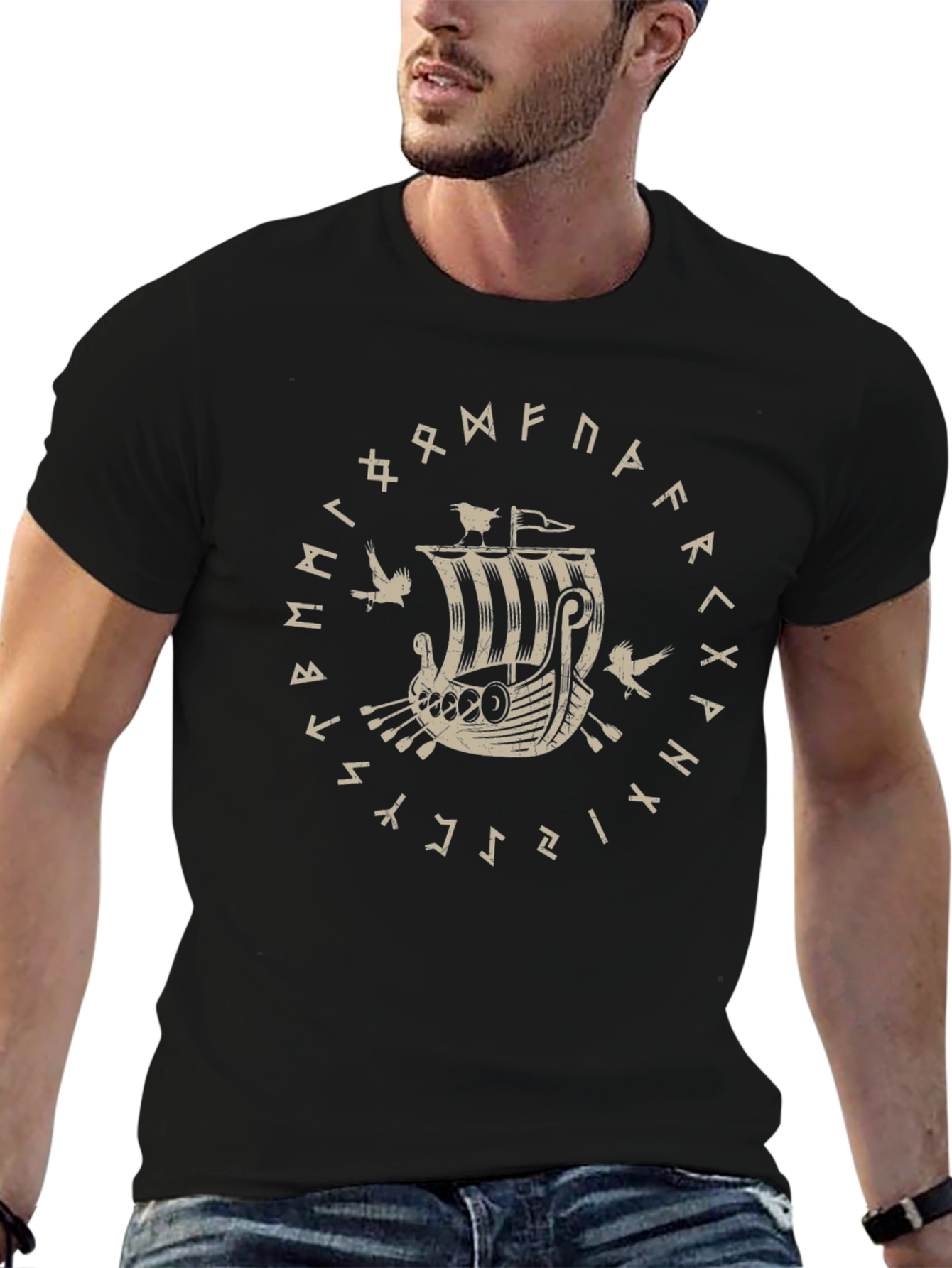 Viking Ship T-Shirt Norse Runes Viking Art
