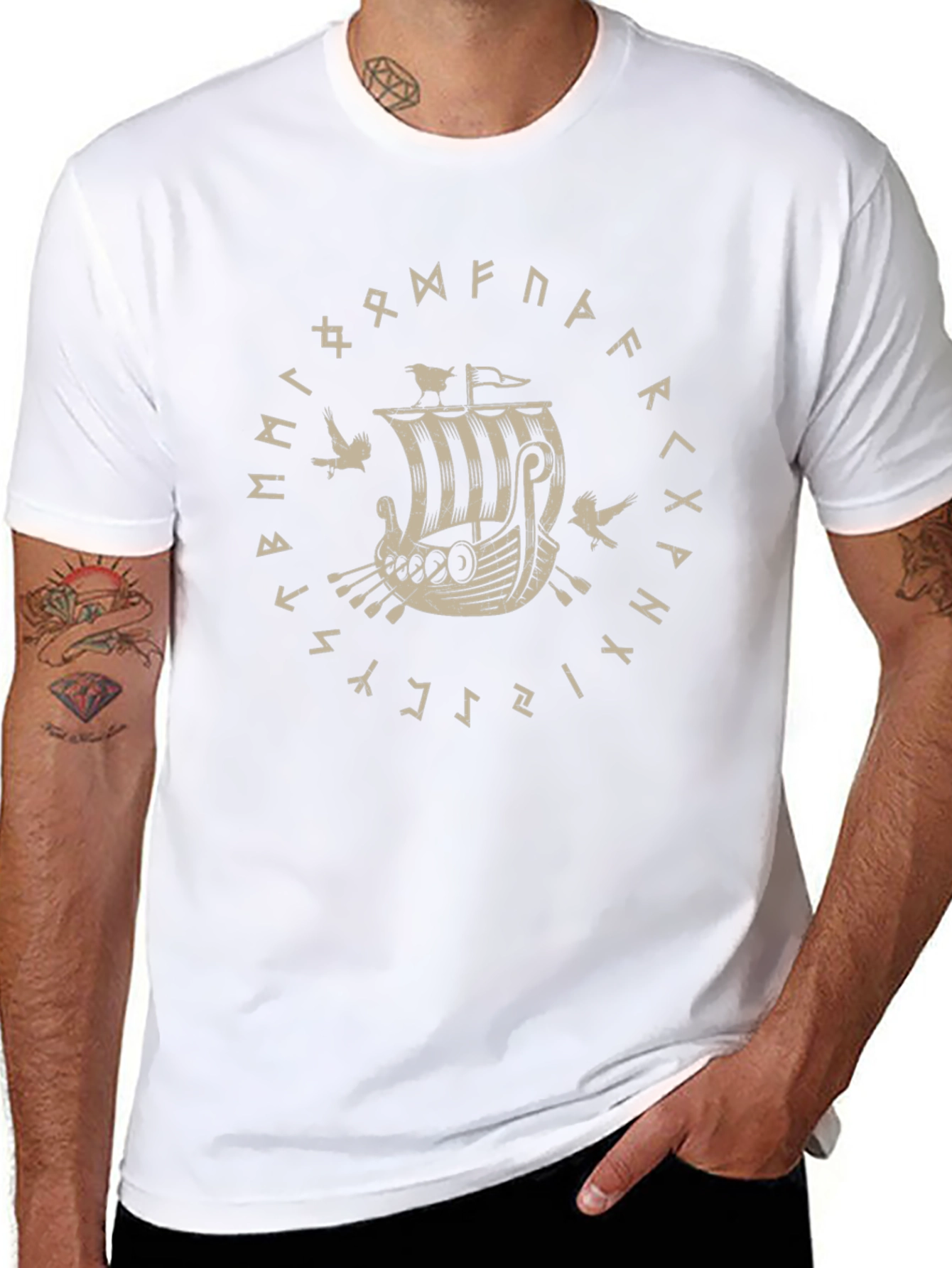 Viking Ship T-Shirt Norse Runes Viking Art