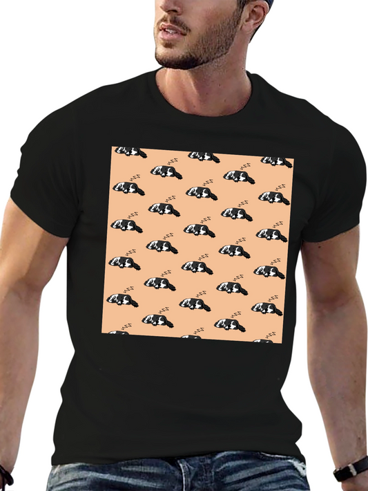 Cute Sleeping Dog Pattern Black T-Shirt