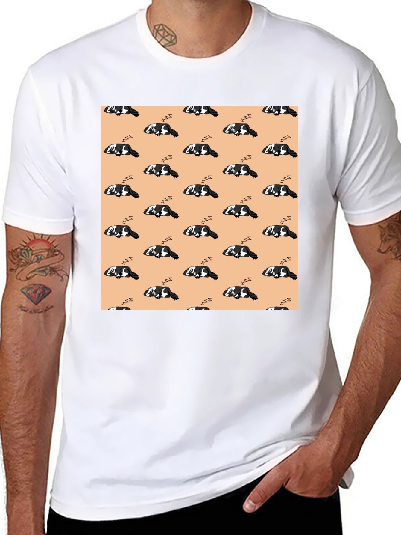 Cute Sleeping Dog Pattern Black T-Shirt