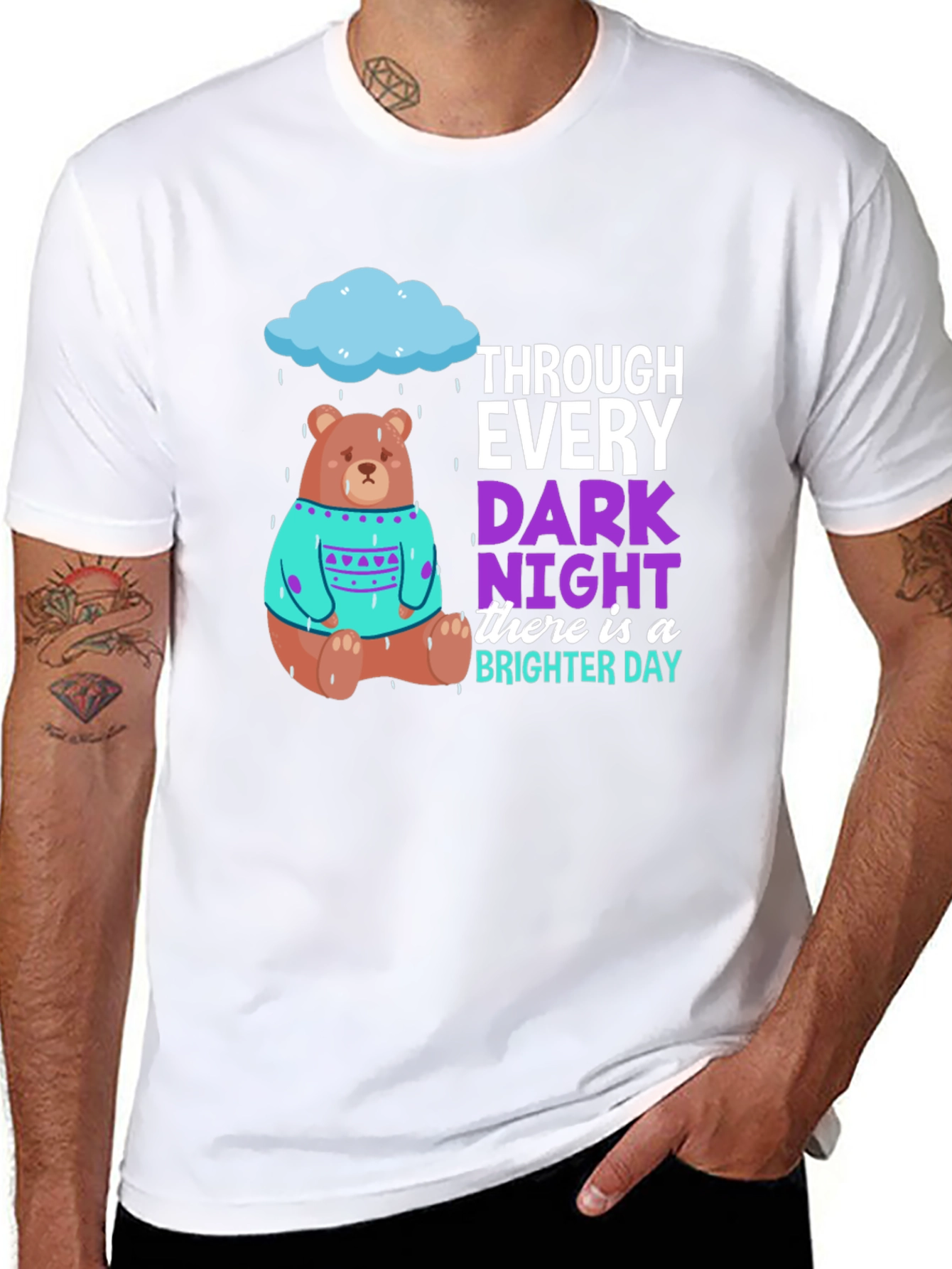Rainy Day Bear Graphic Tee - Positive Vibes