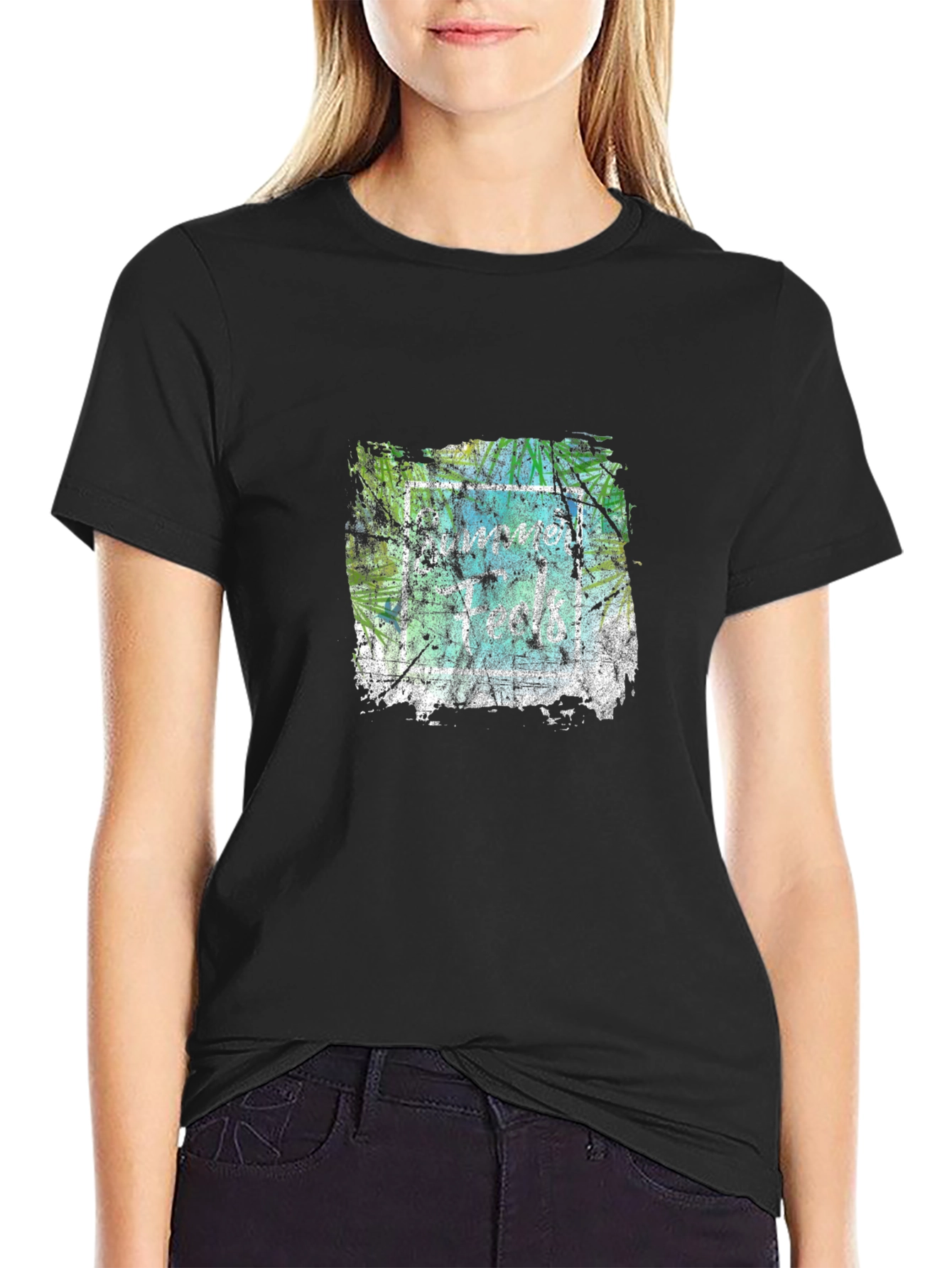 Abstract Graphic Print Black Crew Neck T-Shirt