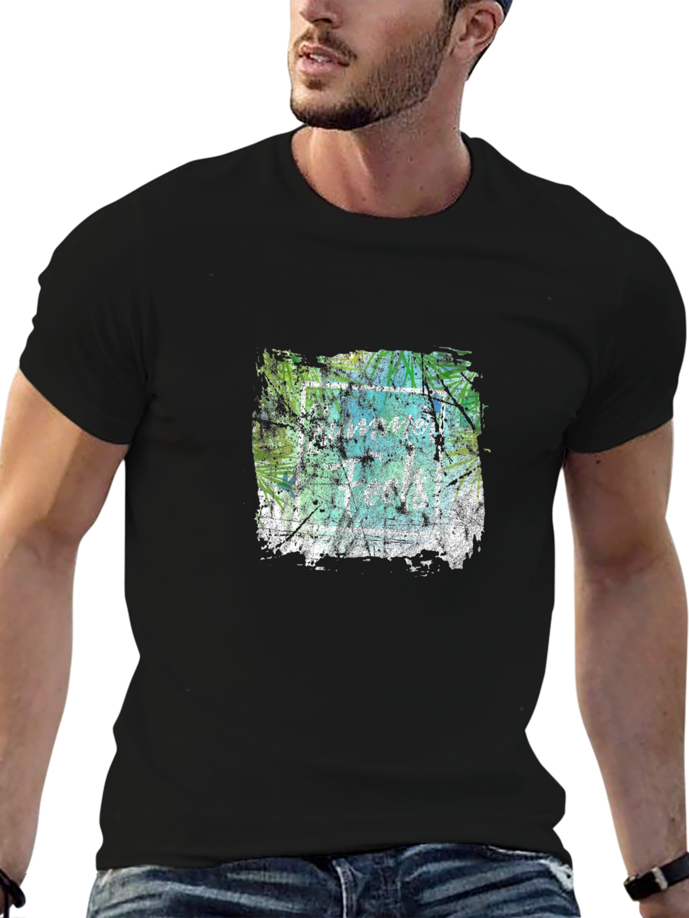 Abstract Graphic Print Black Crew Neck T-Shirt