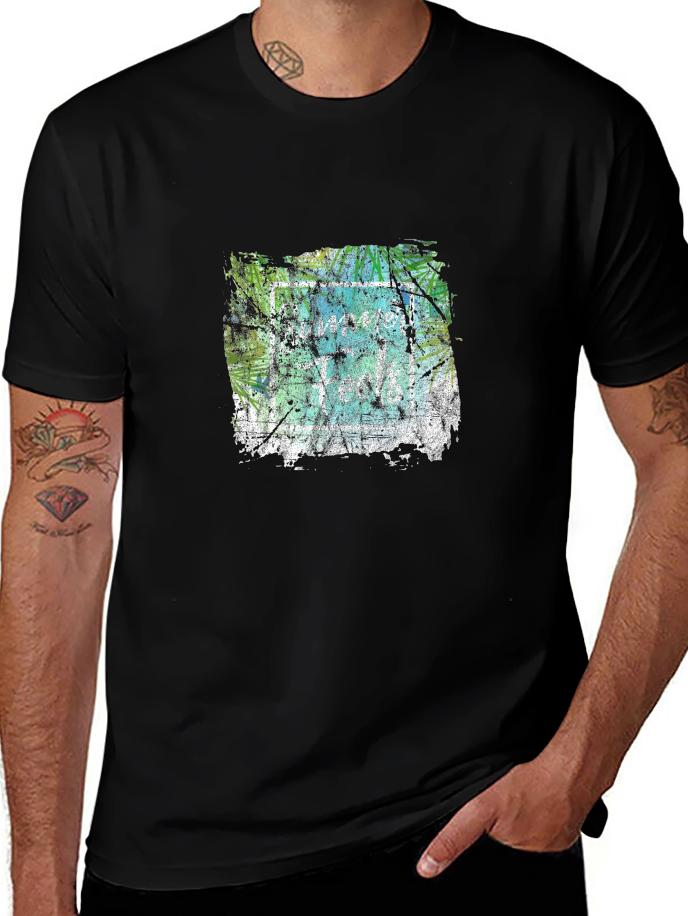 Abstract Graphic Print Black Crew Neck T-Shirt