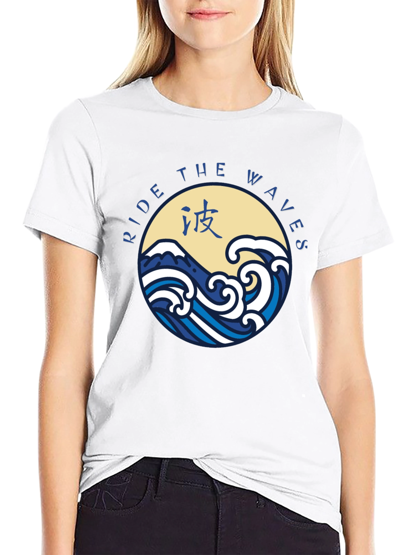 Ride the Waves Graphic Tee - Japanese Wave Design