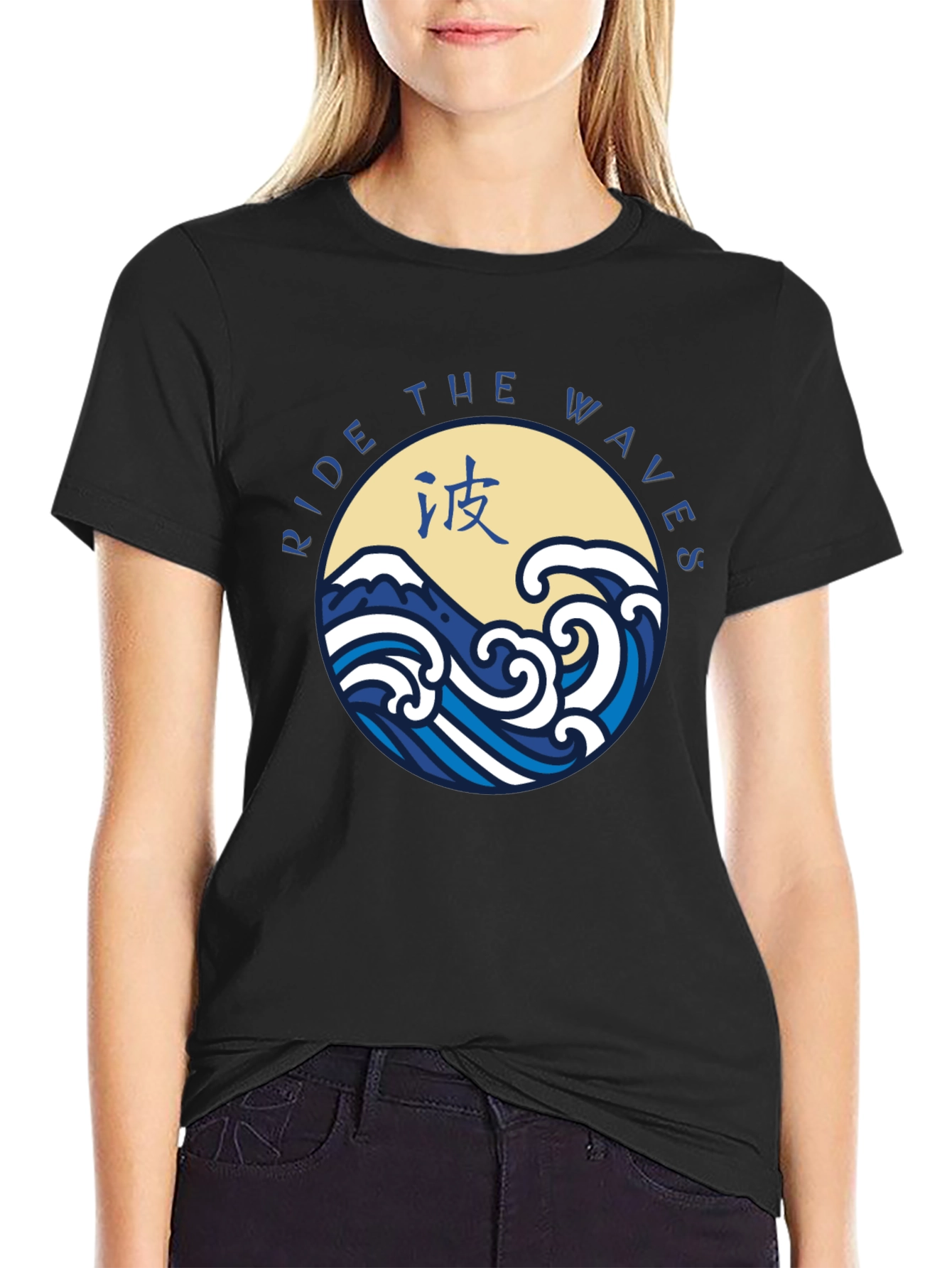 Ride the Waves Graphic Tee - Japanese Wave Design