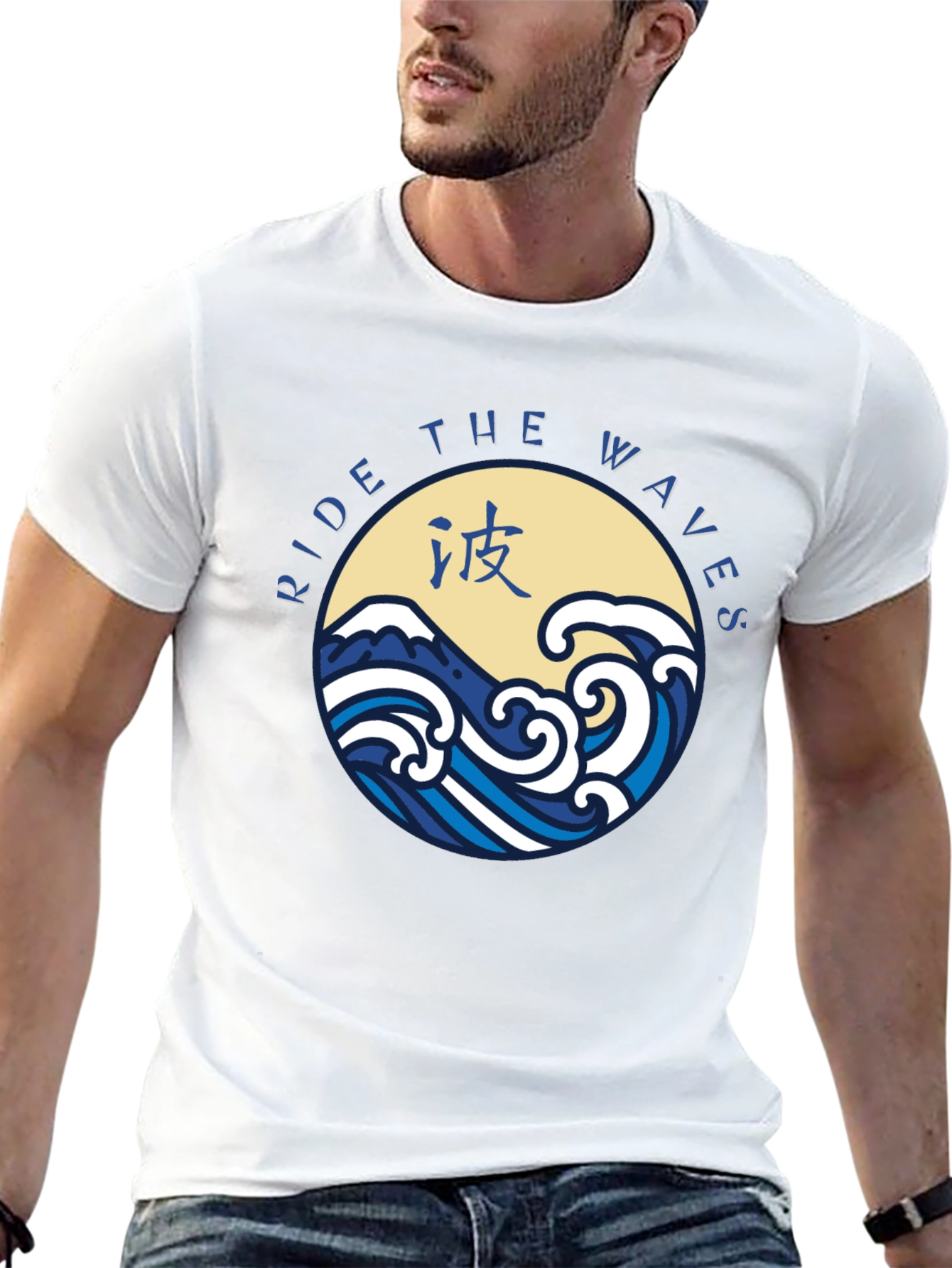 Ride the Waves Graphic Tee - Japanese Wave Design