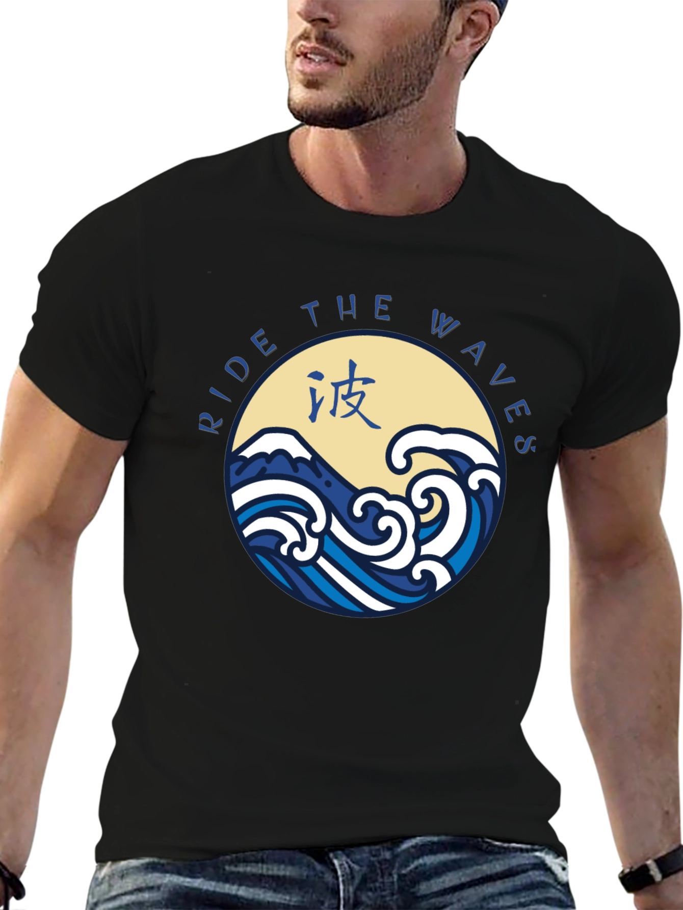 Ride the Waves Graphic Tee - Japanese Wave Design