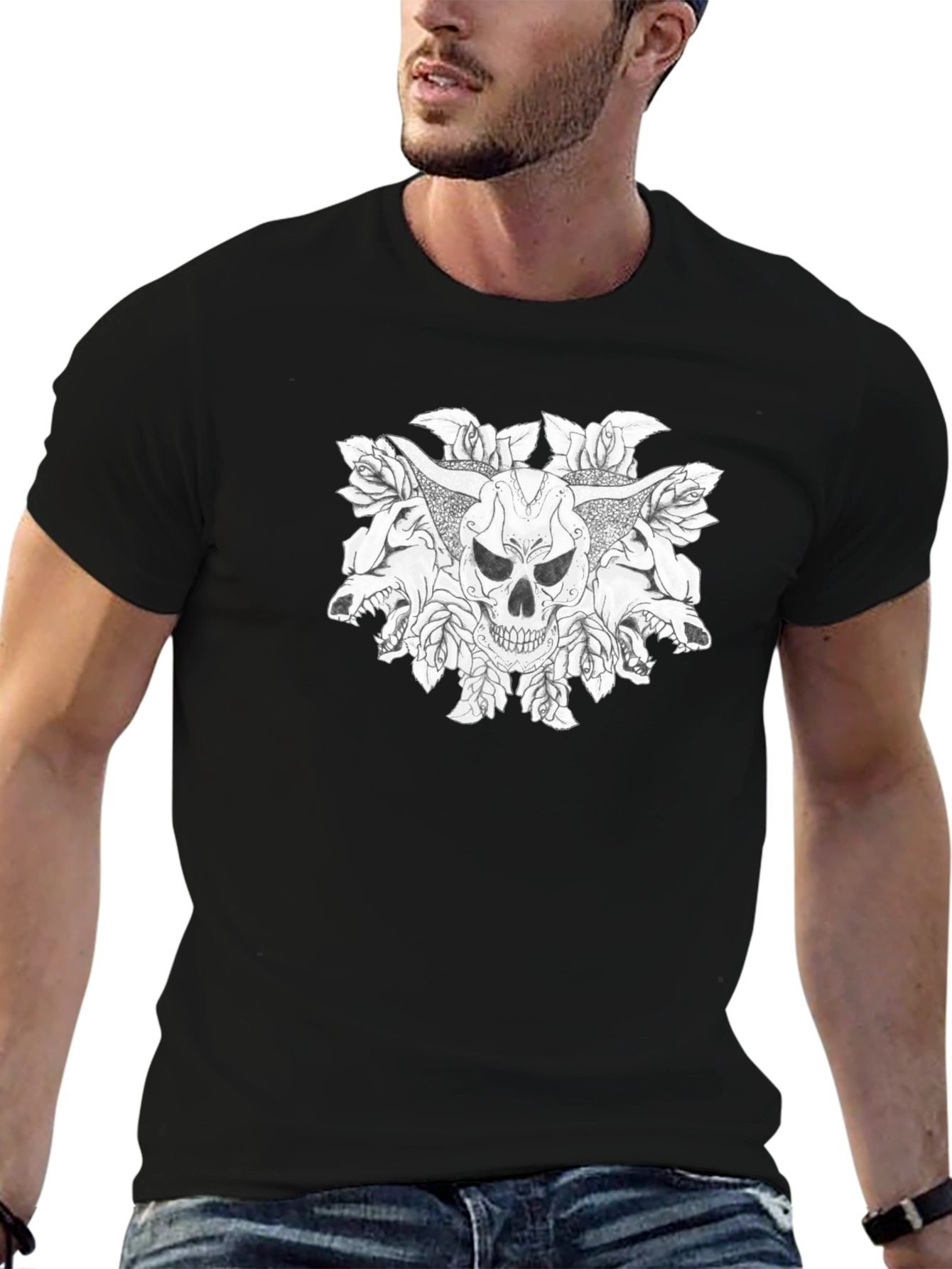 Skull & Roses Graphic Tee - Bold Black T-Shirt
