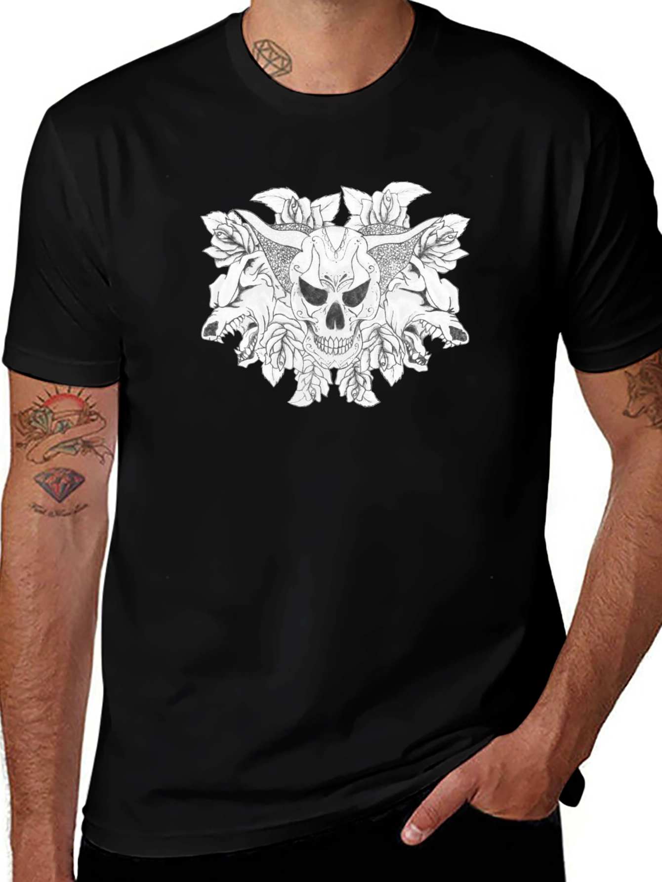 Skull & Roses Graphic Tee - Bold Black T-Shirt