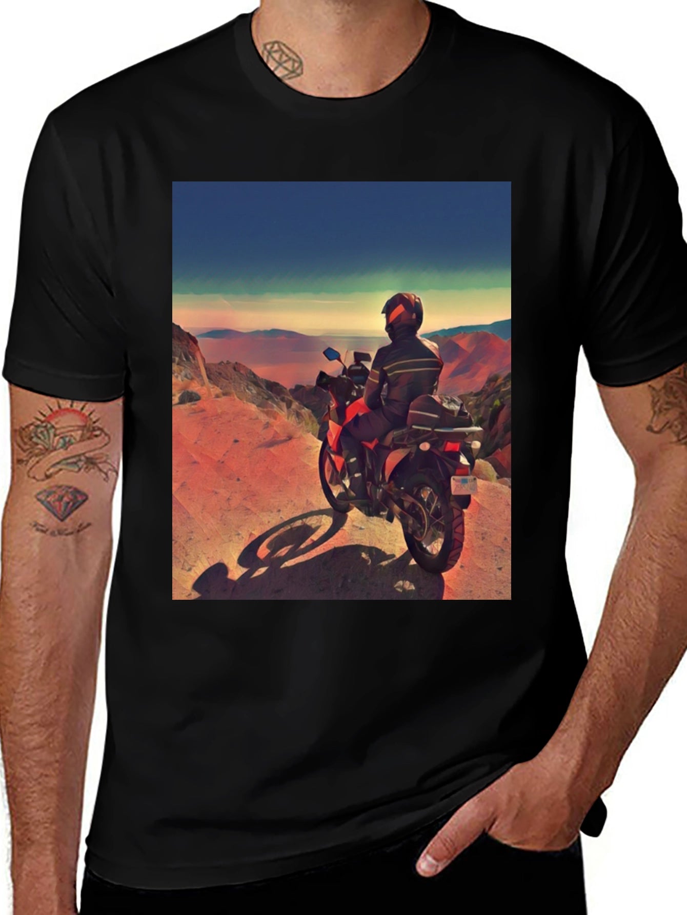 Motorcycle Adventure Tee - Scenic View Graphic T-Shirt
