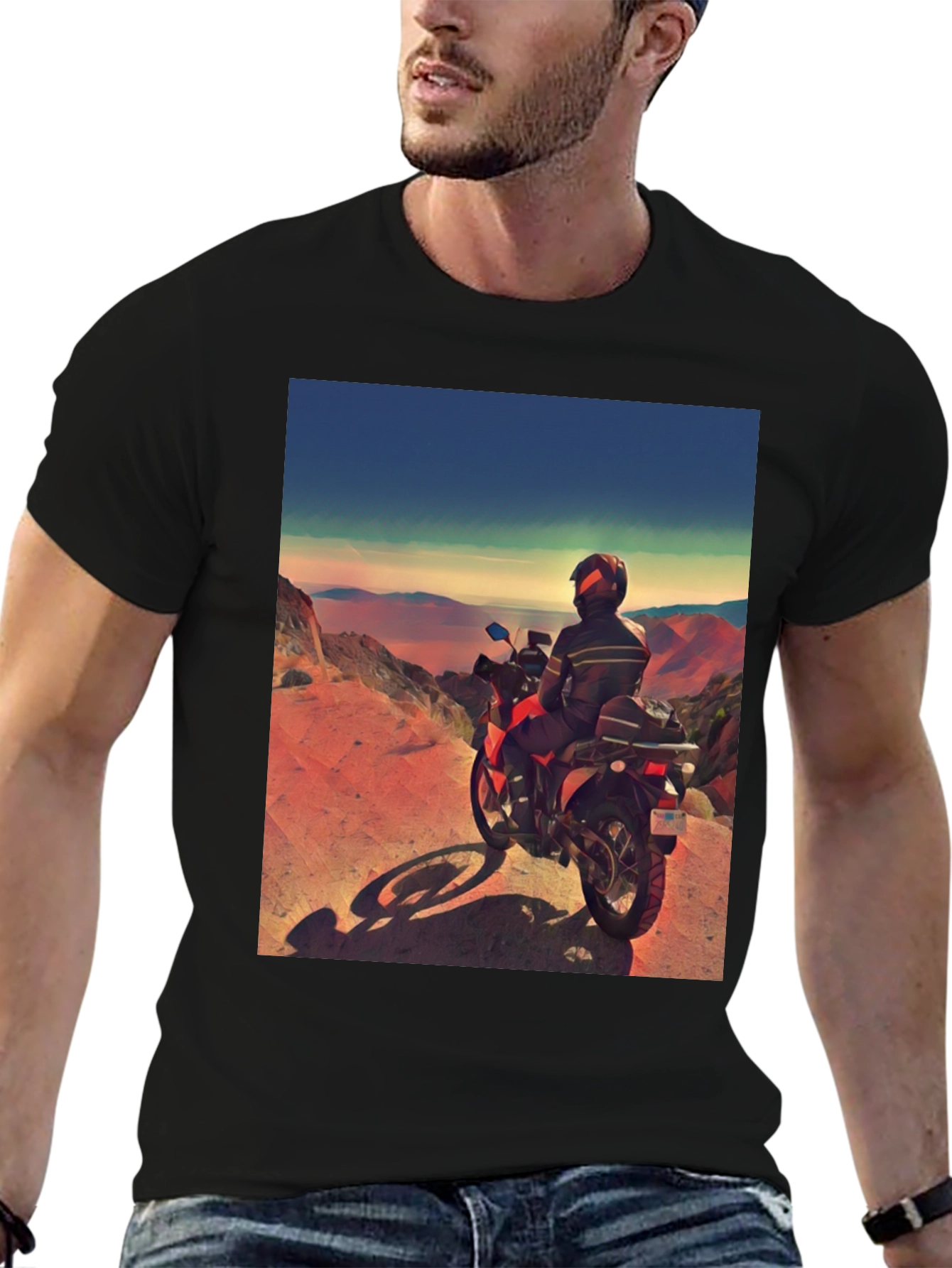 Motorcycle Adventure Tee - Scenic View Graphic T-Shirt