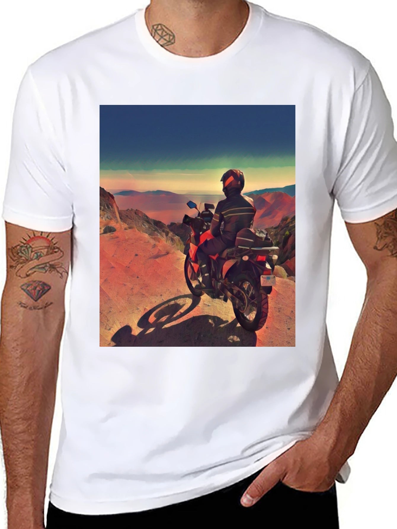 Motorcycle Adventure Tee - Scenic View Graphic T-Shirt