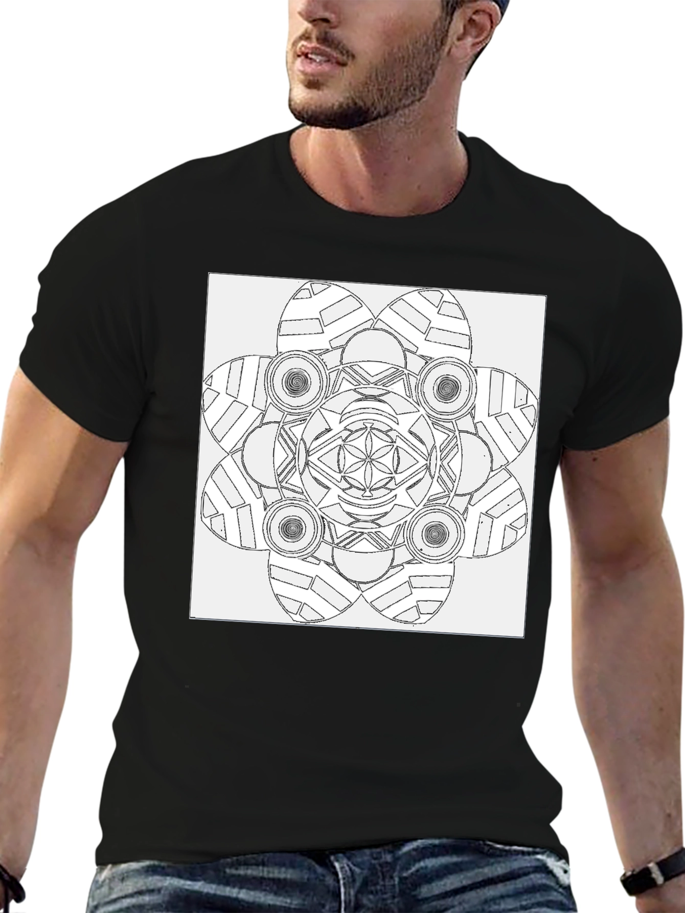 Geometric Mandala Print Black T-Shirt