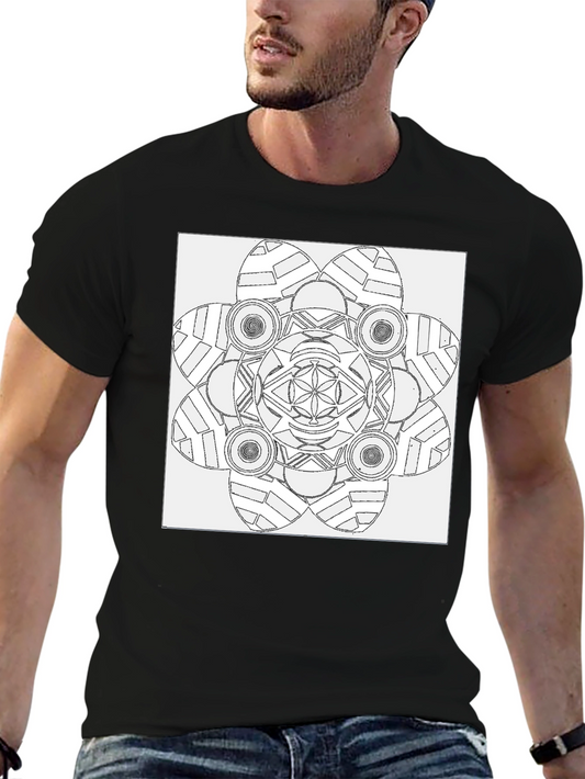 Geometric Mandala Print Black T-Shirt