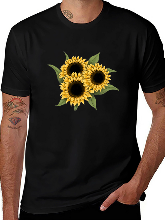 Sunflower Graphic Tee - Black Cotton Casual T-Shirt