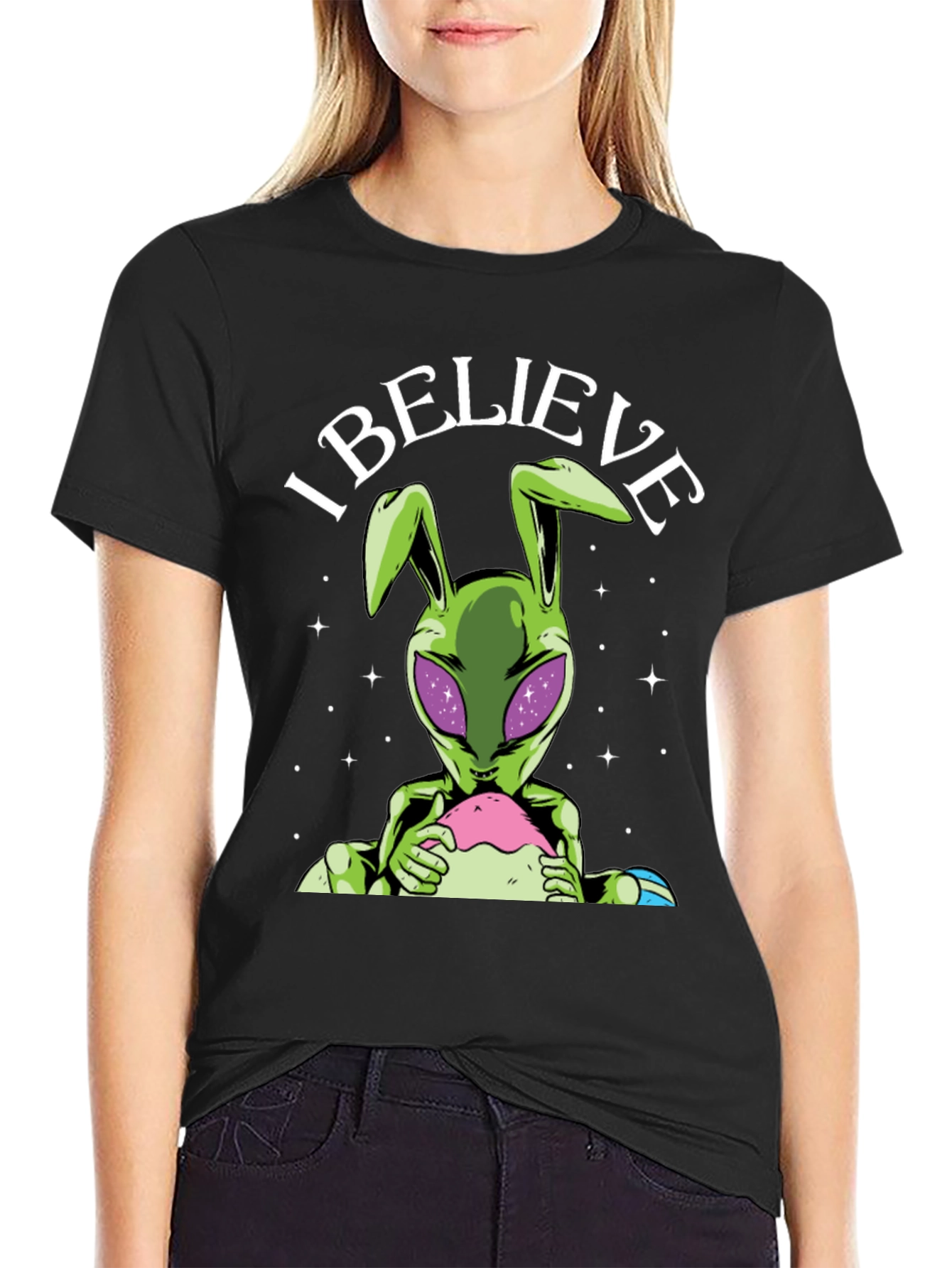 I Believe Alien Bunny Graphic Tee