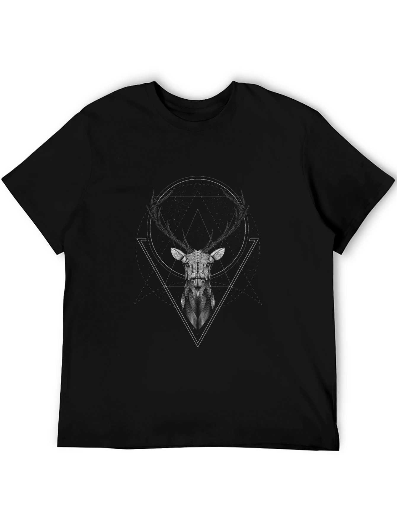 Geometric Deer Graphic Tee - Modern Black T-Shirt