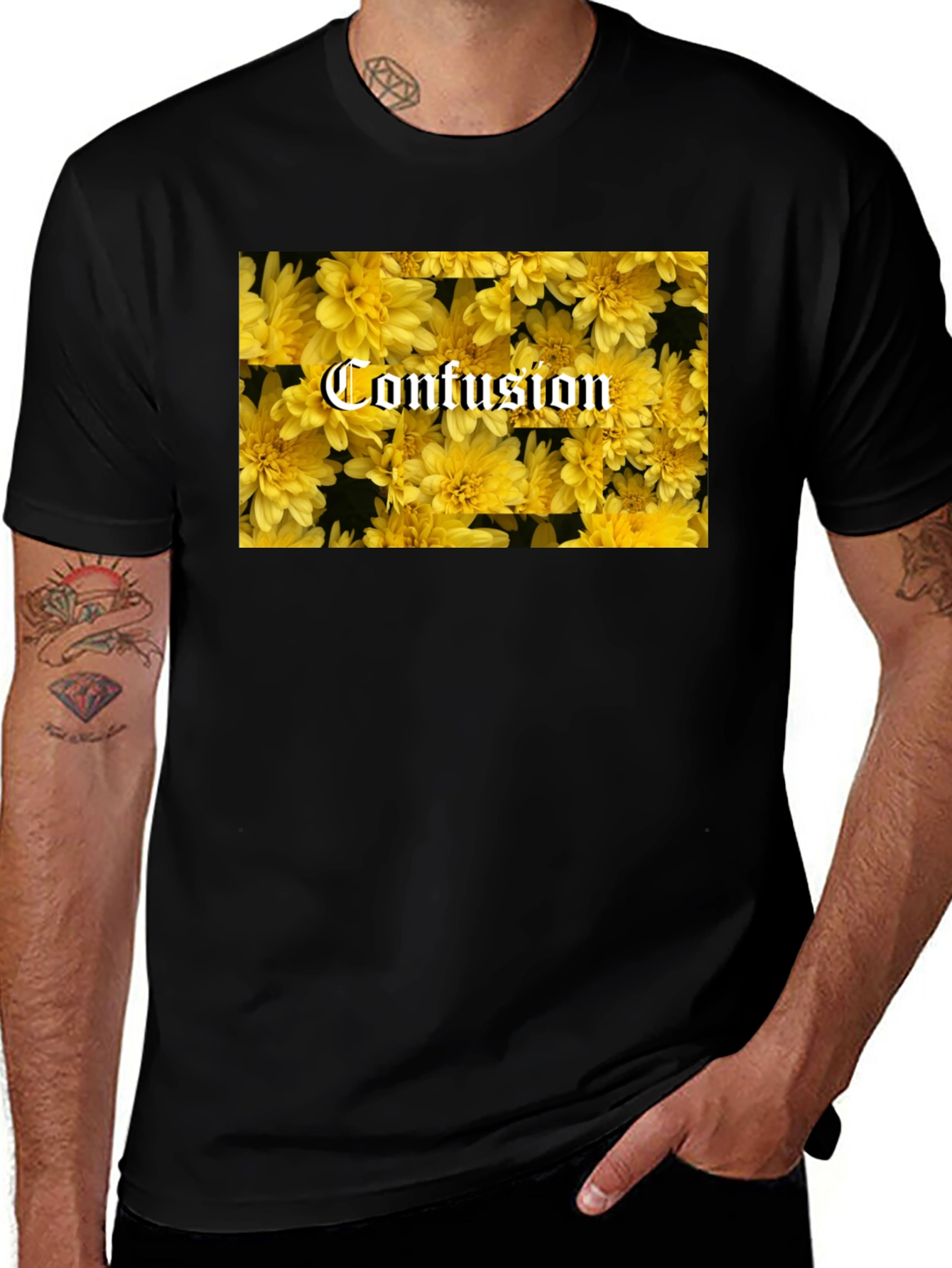 Confusion Floral Graphic Tee - Trendy Black T-Shirt