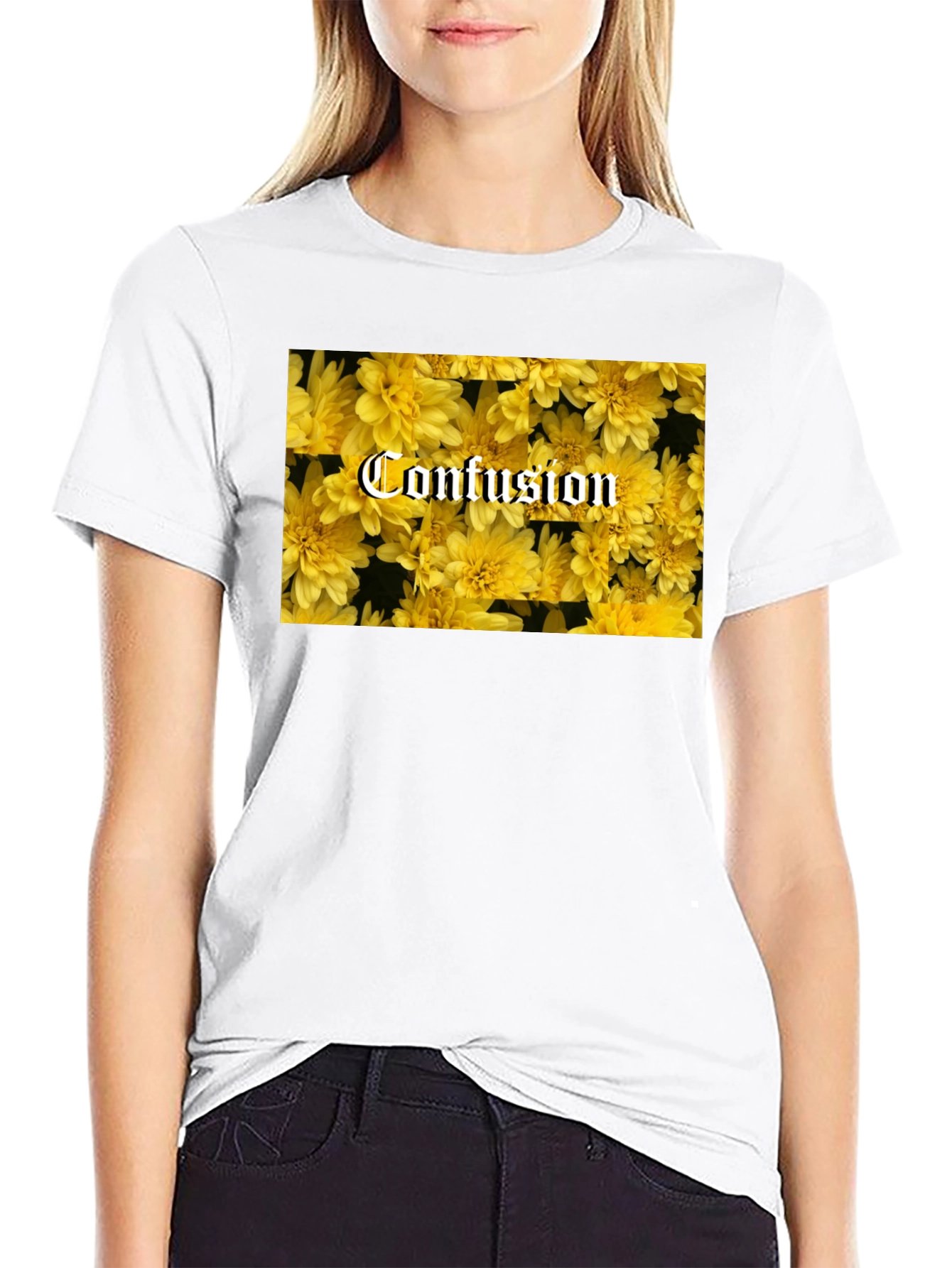 Confusion Floral Graphic Tee - Trendy Black T-Shirt
