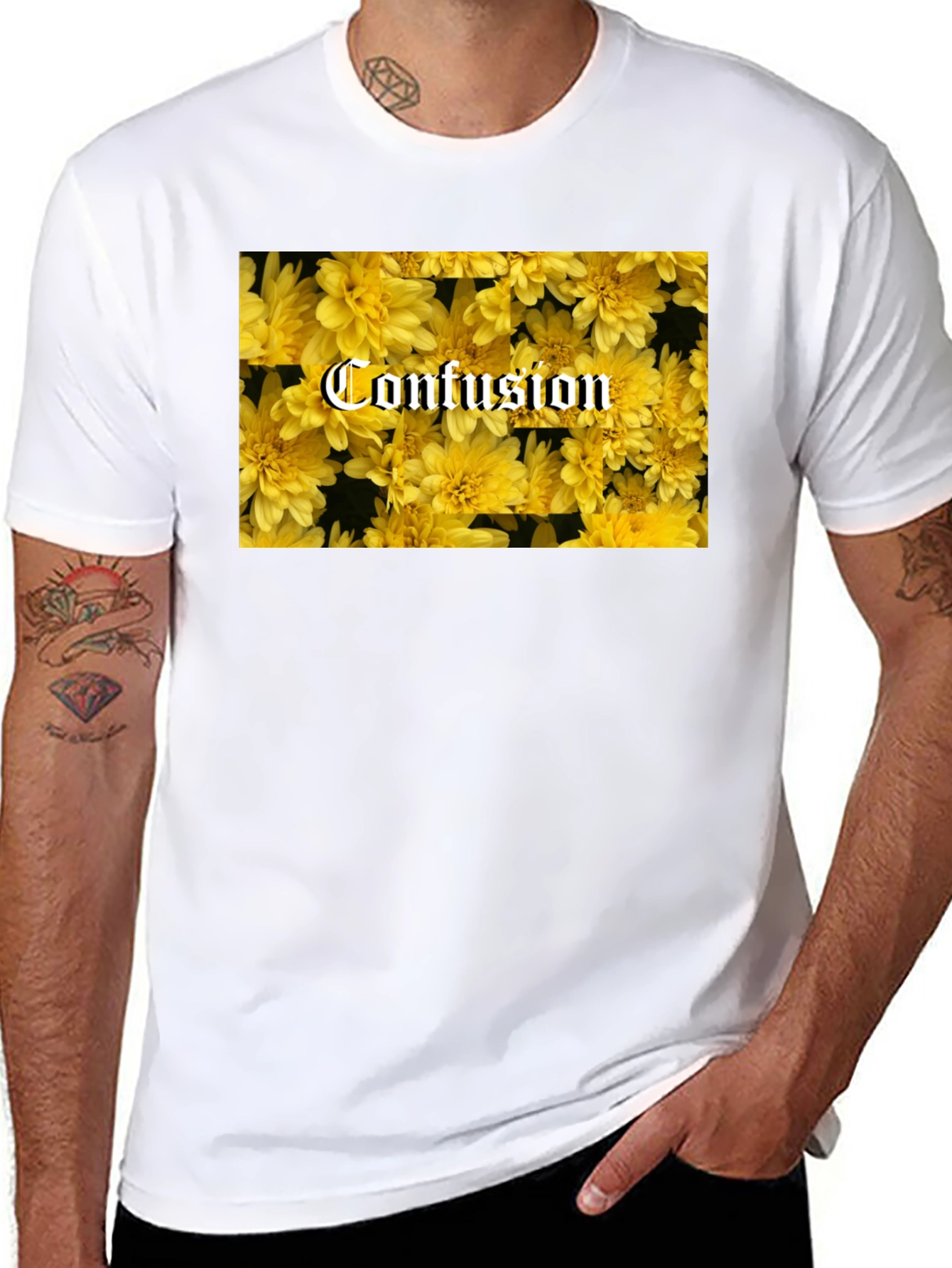 Confusion Floral Graphic Tee - Trendy Black T-Shirt
