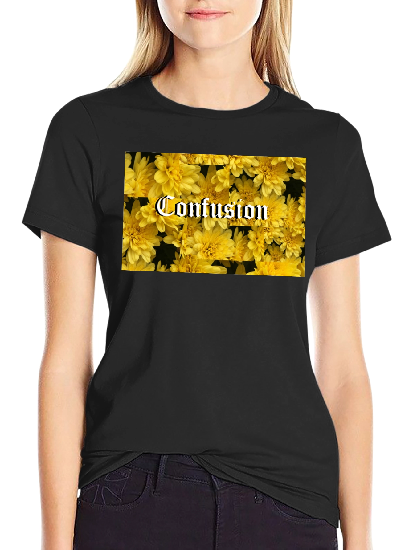 Confusion Floral Graphic Tee - Trendy Black T-Shirt