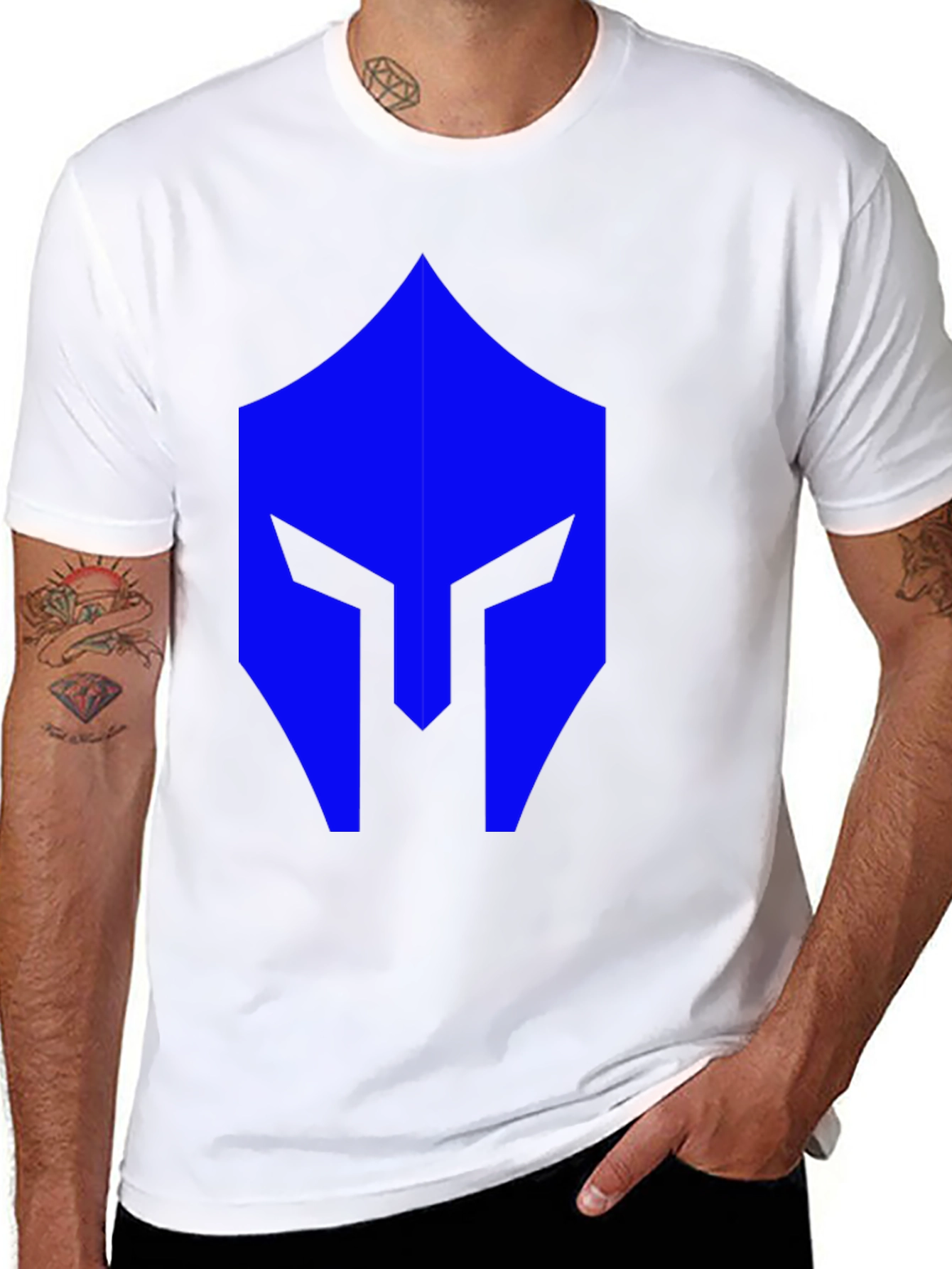Blue Spartan Helmet Graphic Black T-Shirt
