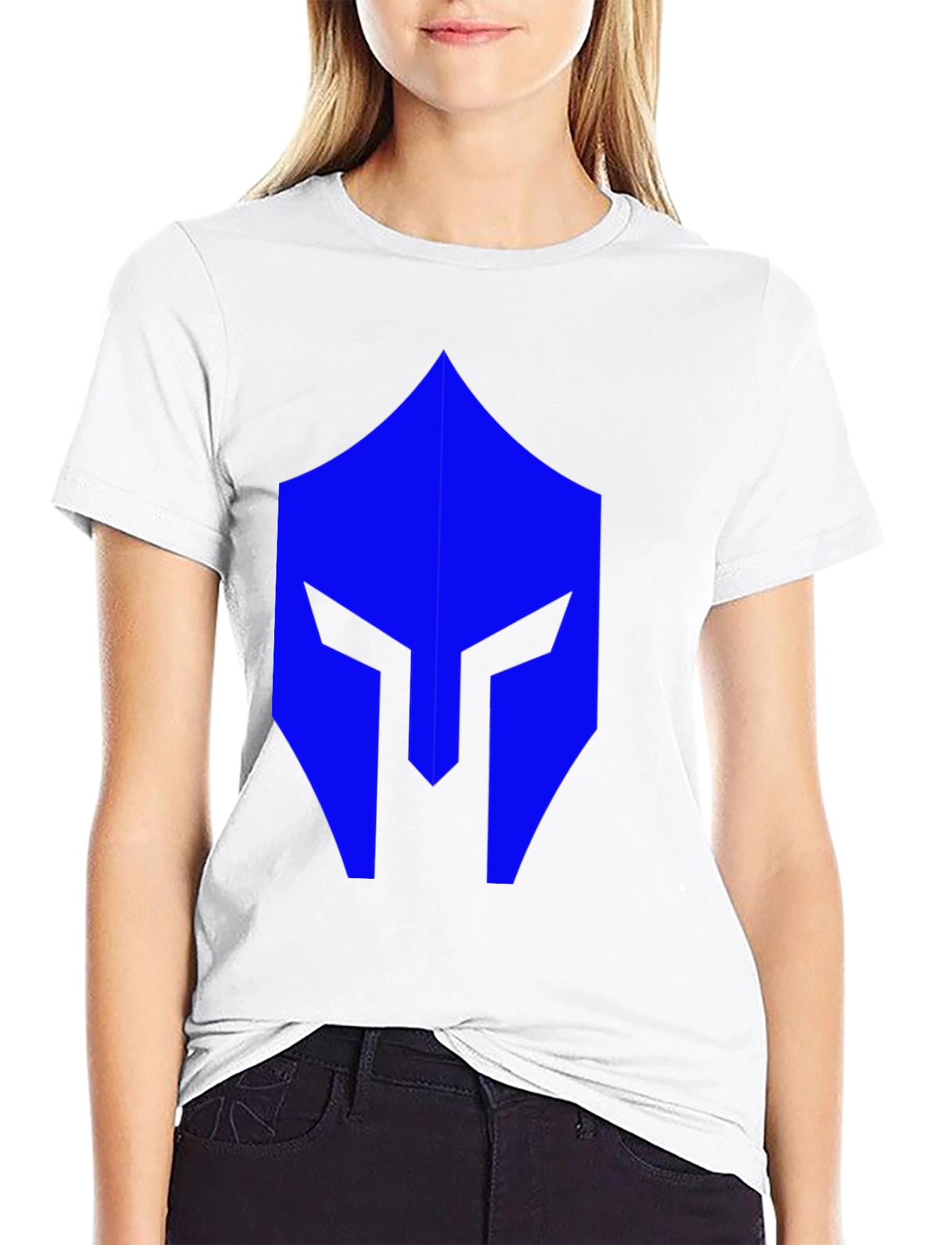 Blue Spartan Helmet Graphic Black T-Shirt