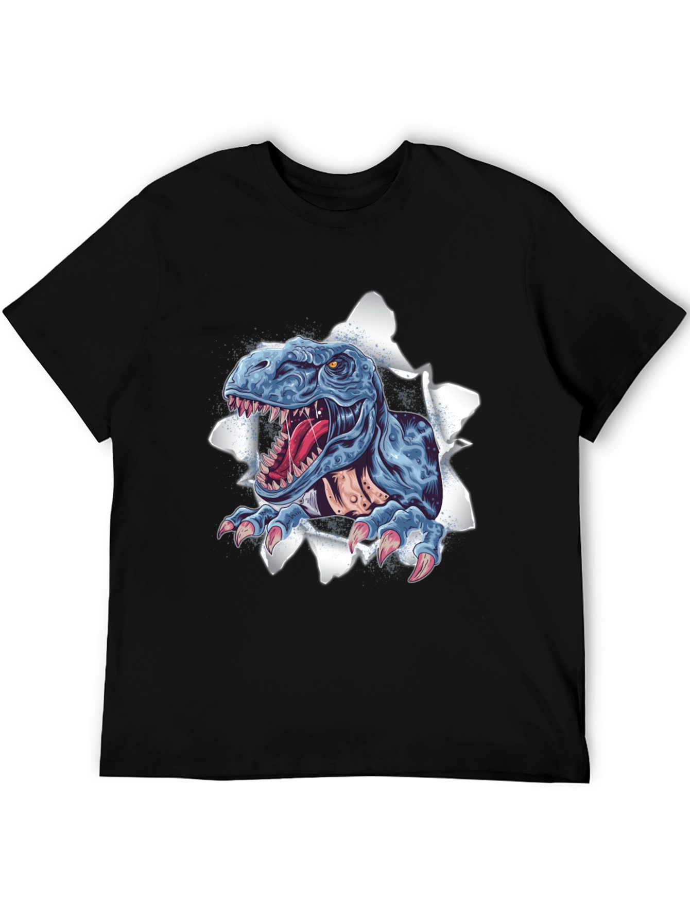 T-Rex Ripping Through Black T-Shirt