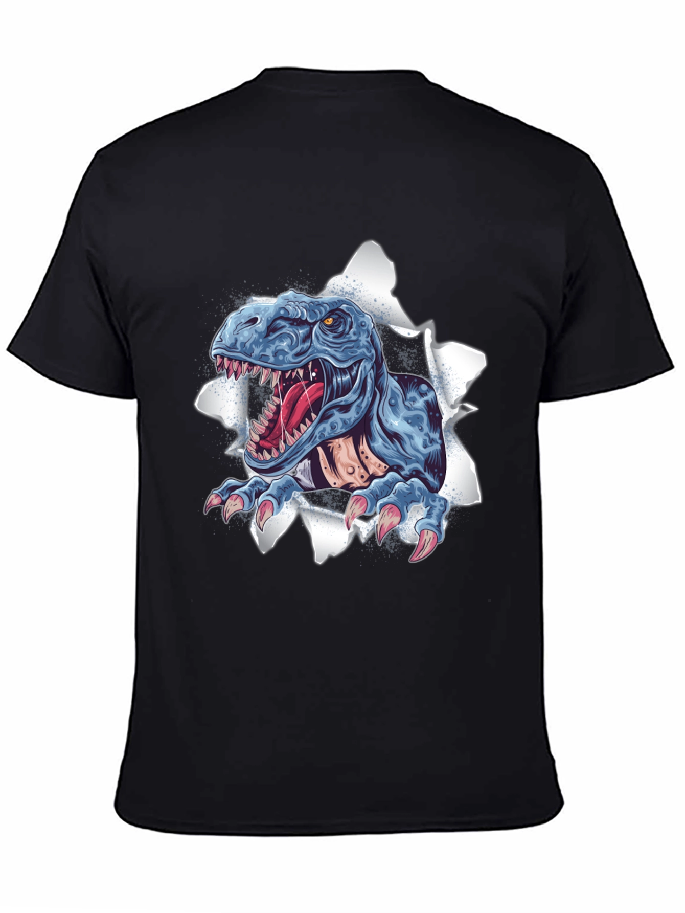 T-Rex Ripping Through Black T-Shirt