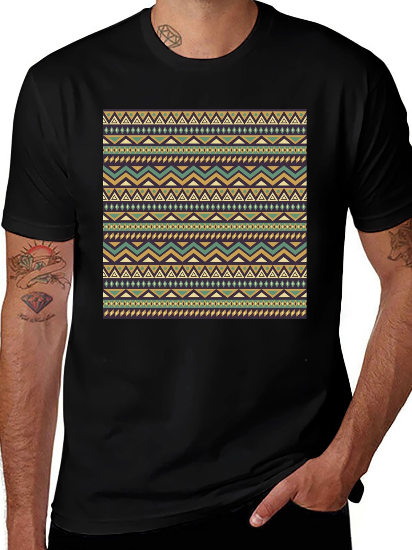 Tribal Pattern Black Tee