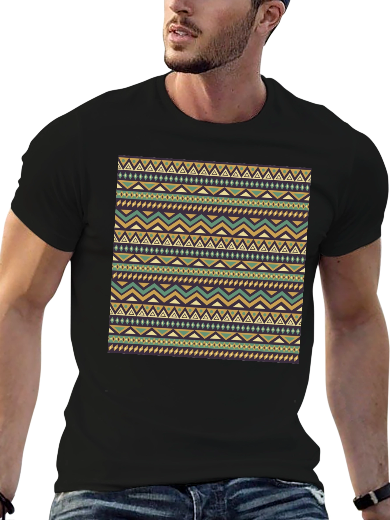 Tribal Pattern Black Tee