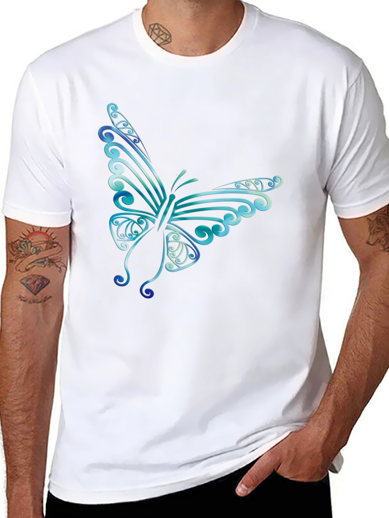 Butterfly Graphic Print Mens Black T-Shirt