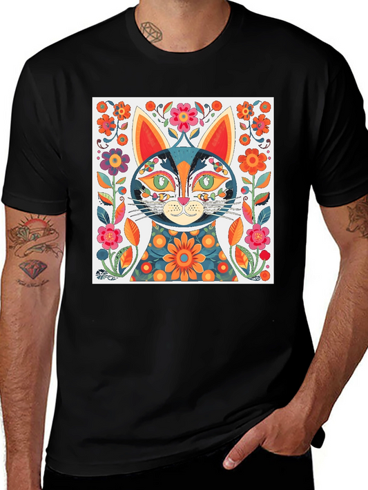 Whimsical Floral Cat Graphic Tee