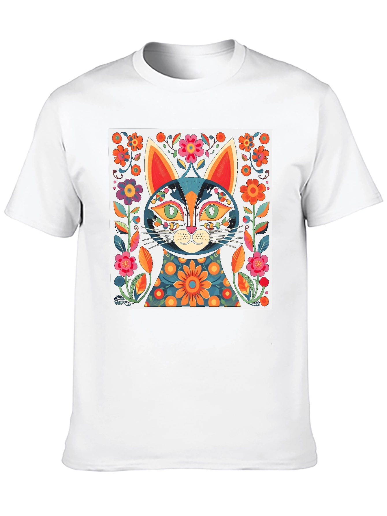 Whimsical Floral Cat Graphic Tee
